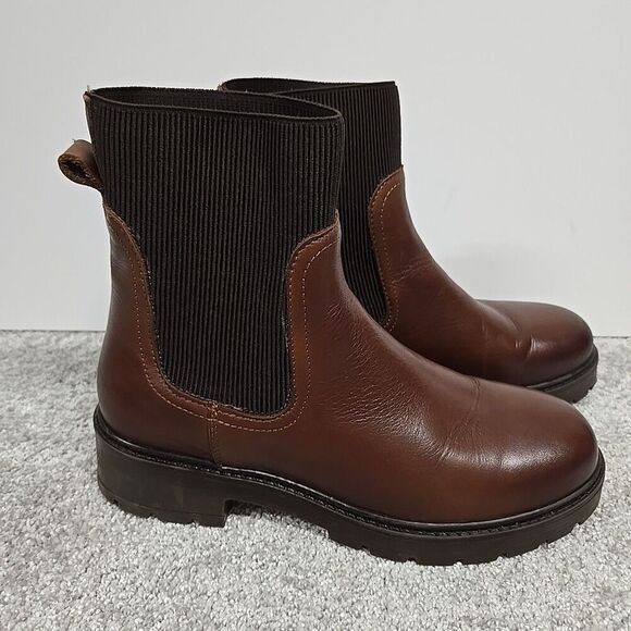 Bootlegger Leather Knit Ribbed Chelsea Boots Brown Women’s Size 39/ US 8 - Picture 1 of 8